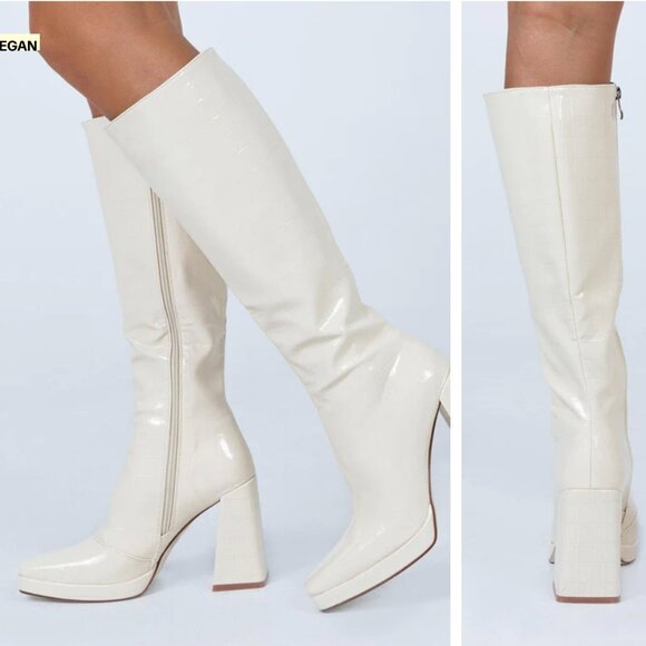 Princess Polly Montgomery Boots Cream Croc Size 9 - Picture 11 of 11